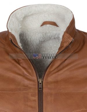 Men Brown Waxed Fur Lined Winter Leather Jacket