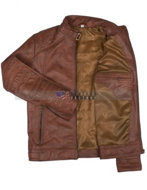 Men Padded Vintage Biker Leather Jacket