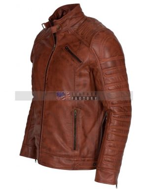 Men Padded Vintage Biker Leather Jacket