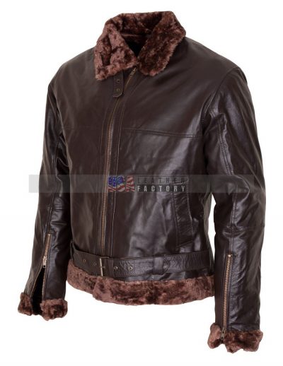 B3 Bomber Aviator Brown Fur Leather Jacket for Men | USA Leather Factory