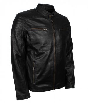 Black Leather Quilted Jacket