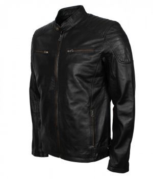 Black Leather Quilted Jacket