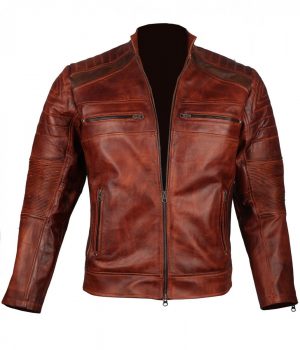 Mens Vintage Cafe Racer Biker Genuine Leather Jacket Sale