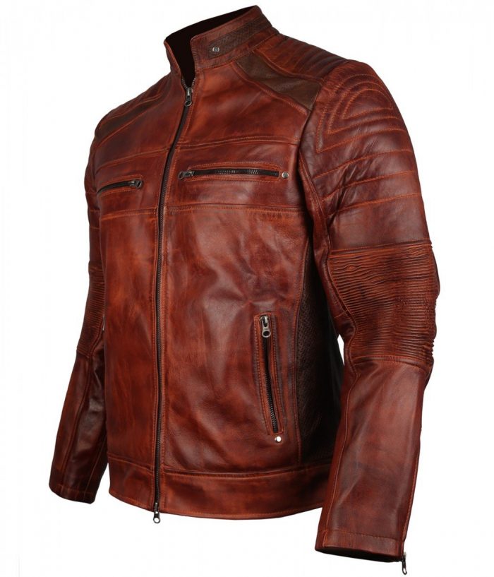 Brown Cafe Racer Biker Leather Jacket for Men - USA Leather Factory