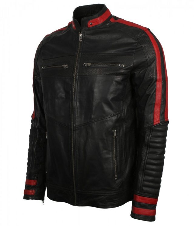 Cafe Racer Leather jacket | Red and Black Cafe Racer Leather jacket