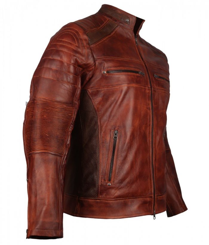 Brown Cafe Racer Biker Leather Jacket for Men - USA Leather Factory