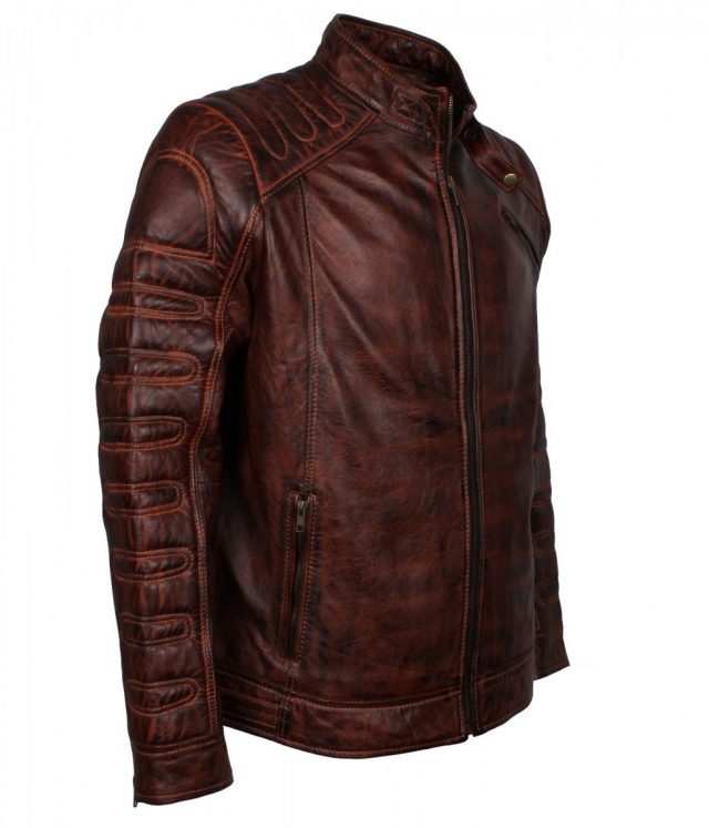 Brown Padded Leather Jacket | Men's Padded Fashion Leather Jacket