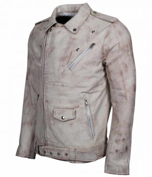 Iconic White Waxed Vintage Biker Jacket