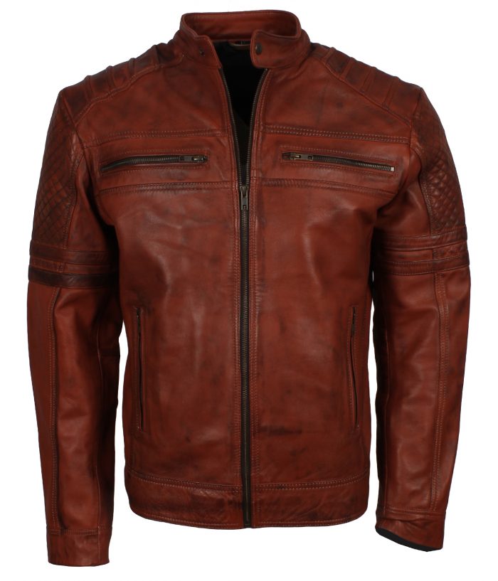 Brown Vintage Leather Jacket | Men's Vintage Quilted Leather Jacket