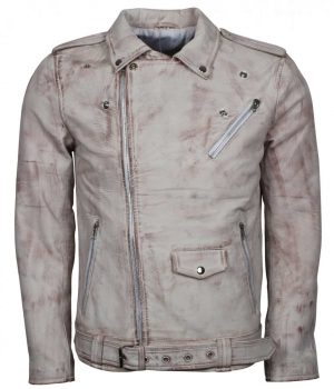 Iconic White Waxed Vintage Biker Jacket