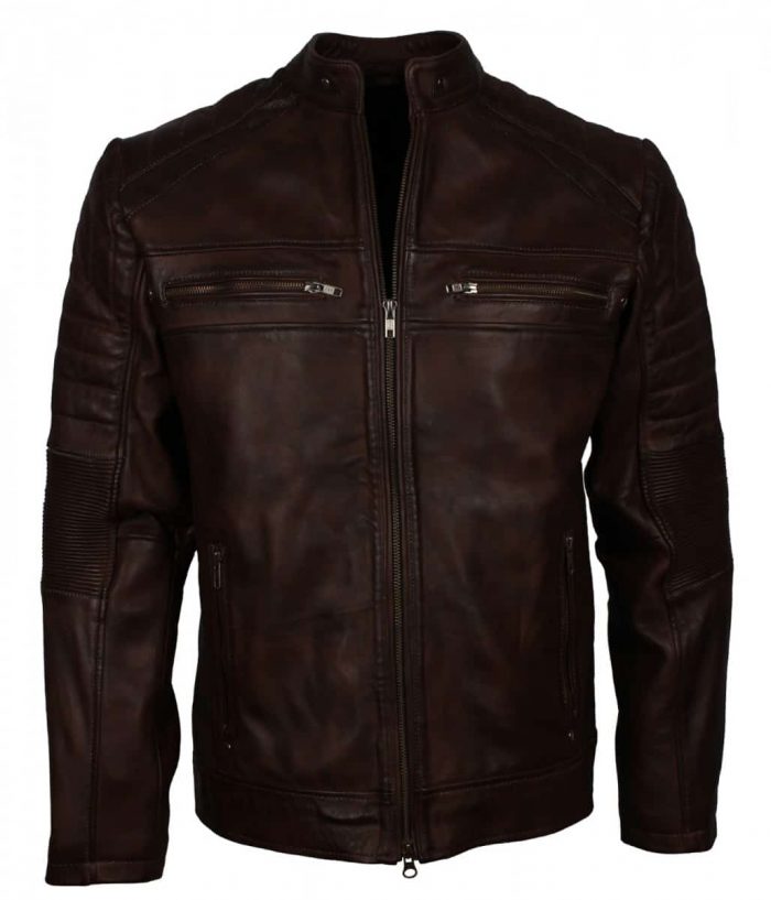 Vintage Cafe Racer Jacket | Brown Cafe Racer Biker Leather Jacket