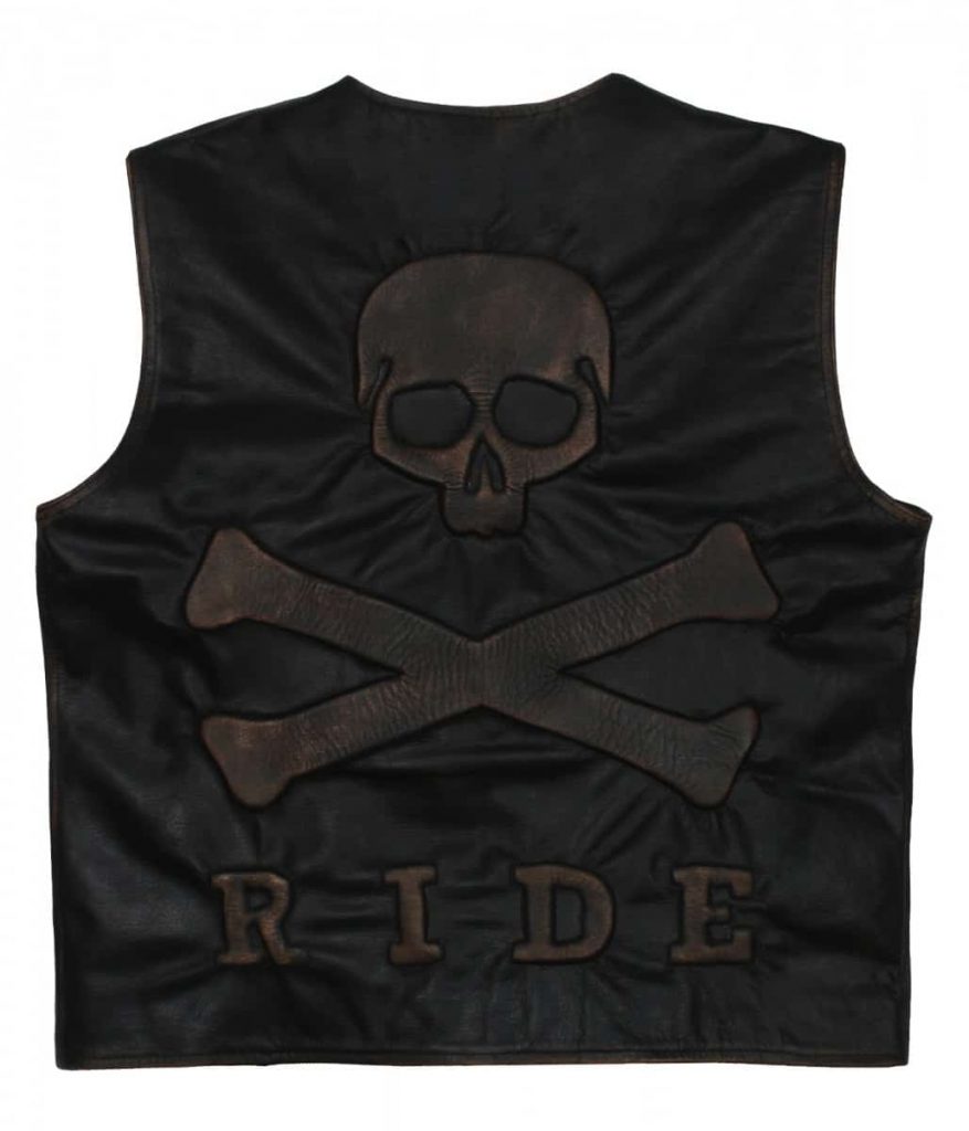 Skull Embossed Biker Vest | Skull Embossed Black Leather Vest For Men