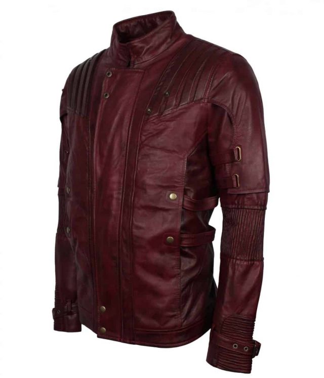 Maroon Lord Star Waxed Biker Leather Jacket - USA Leather Factory