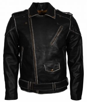 Distressed Black Motorcycle Leather Jacket Sale