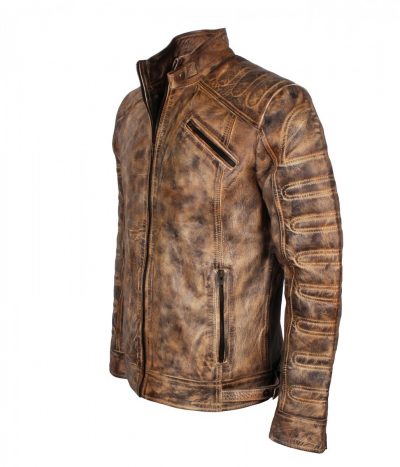 Waxed Leather Jacket Vintage Padded - Usa Leather Factory