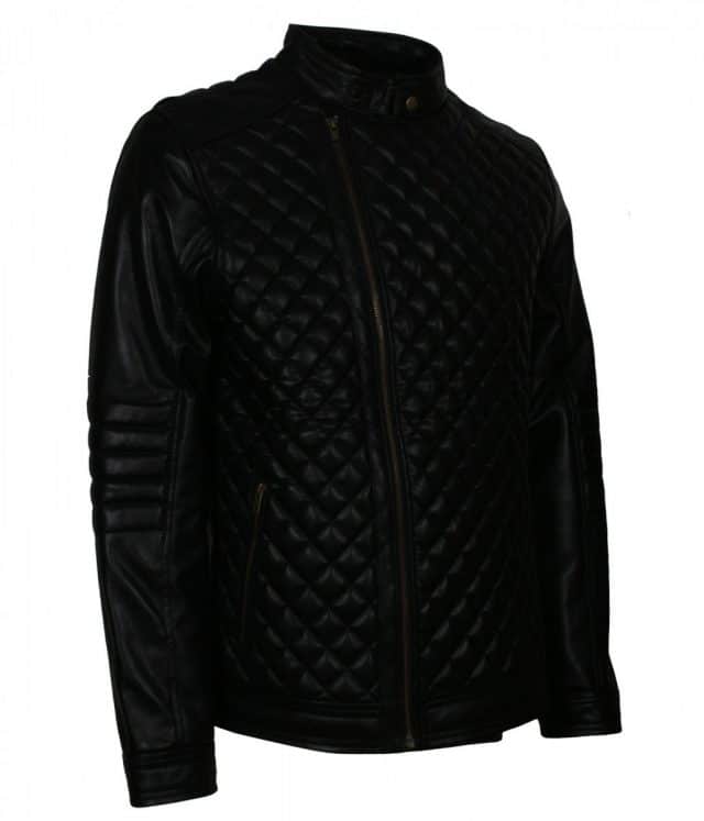 Diamond Quilted Black Real Leather Jacket - USA Leather Factory