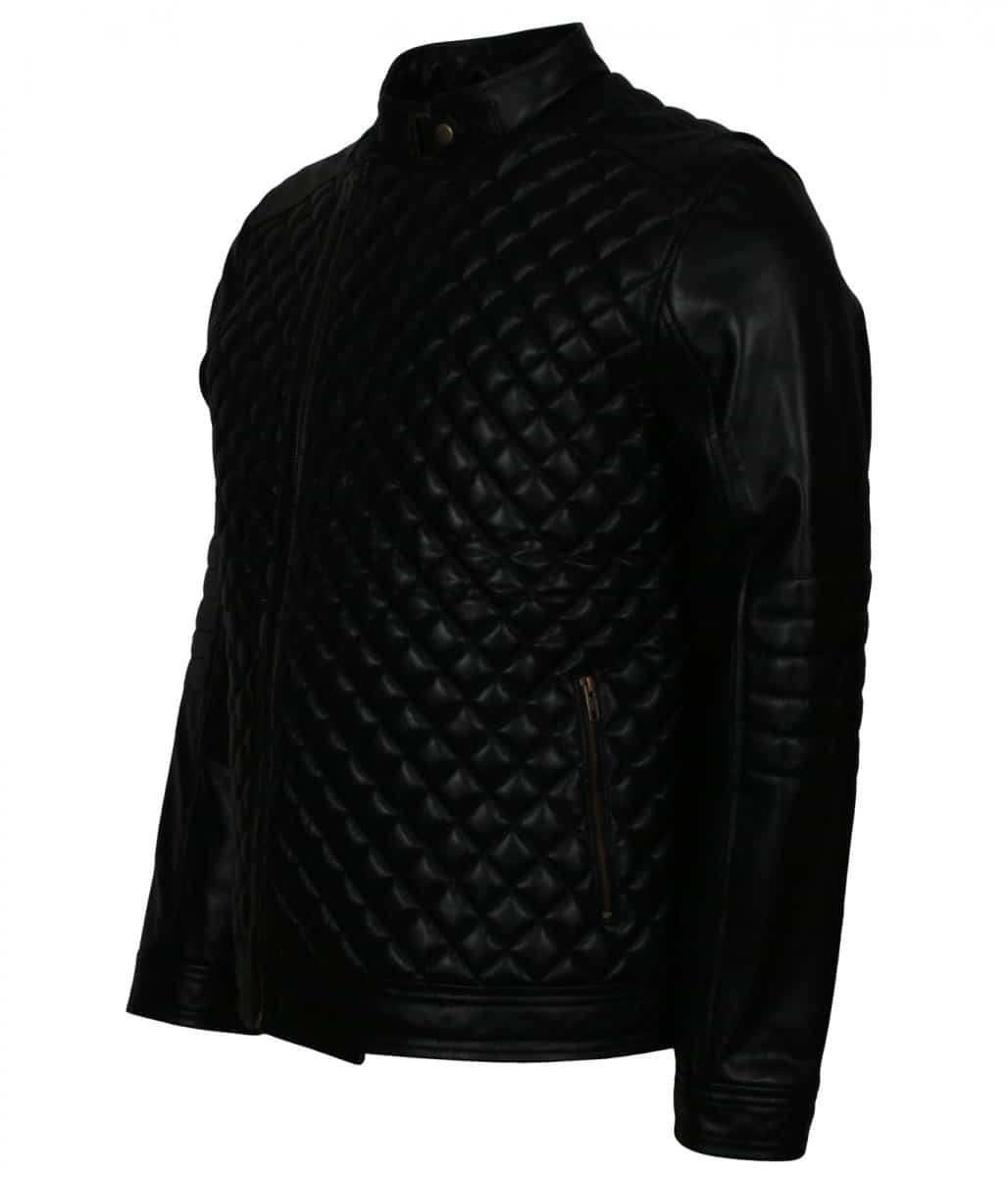 Diamond Quilted Black Real Leather Jacket - USA Leather Factory