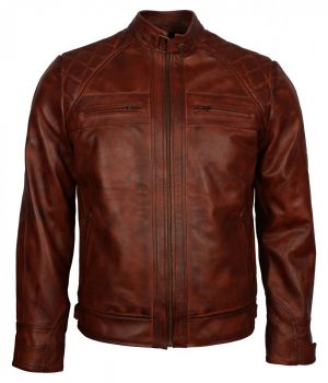 Mens Crocodile Brown Biker Leather Jacket