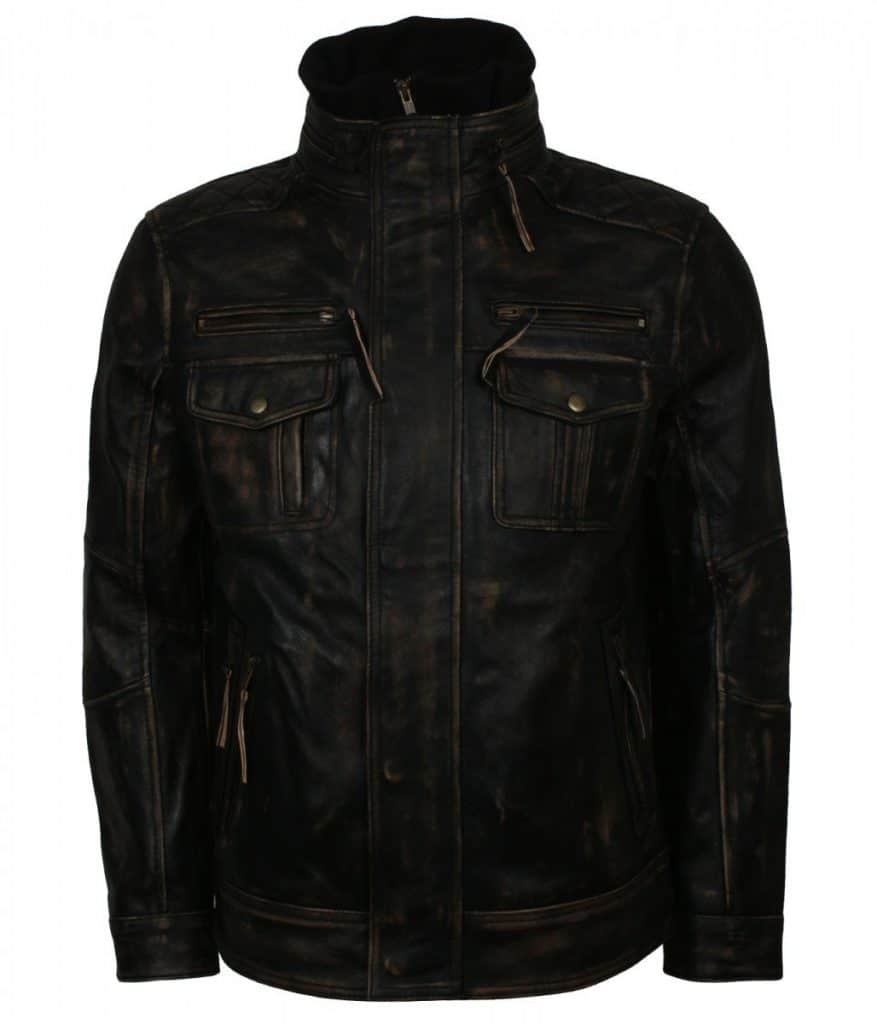 Mens Black Distressed Biker Jacket - USA Leather Factory