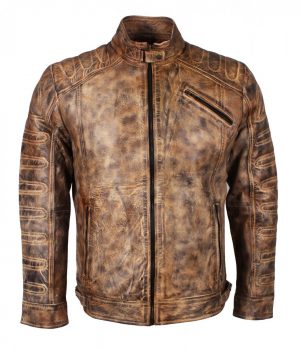 Padded Vintage Brown Waxed Leather Jacket