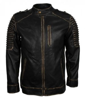 Scare Crow Mens Distressed Hooded Leather Jacket