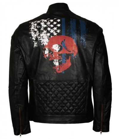 American Skull Man Black Leather Jacket | USA Leather Factory