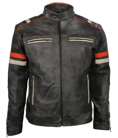 Retro Grey Tough Motorcycle Vintage Leather Jacket for Men | USA ...