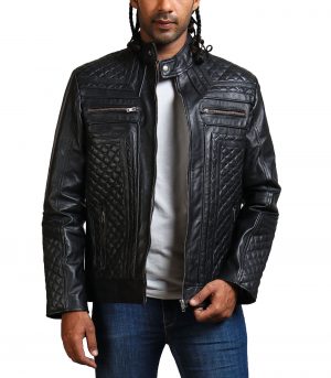 Men Black Motorcycle Leather Jacket - USA Leather Factory