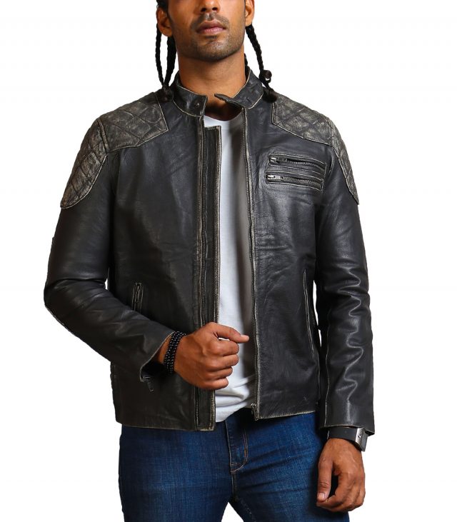 Skull Distressed Black Motorcycle Leather Jacket | USA Leather Factory