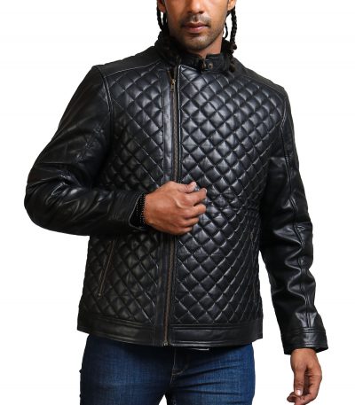 Buy Diamond Quilted Black Fashion Jacket for Men | USA Leather Factory