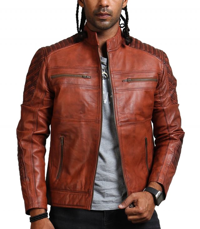 Scarecrow Men Brown Vintage Leather Jacket - Usa Leather Factory