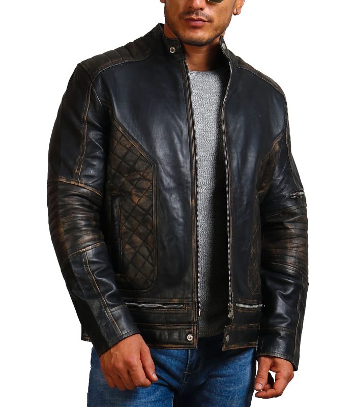 Skull Black Zipper Biker Jacket | USA Leather Factory