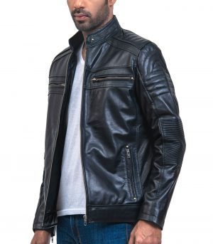 Cafe Racer Men Black Leather Jacket