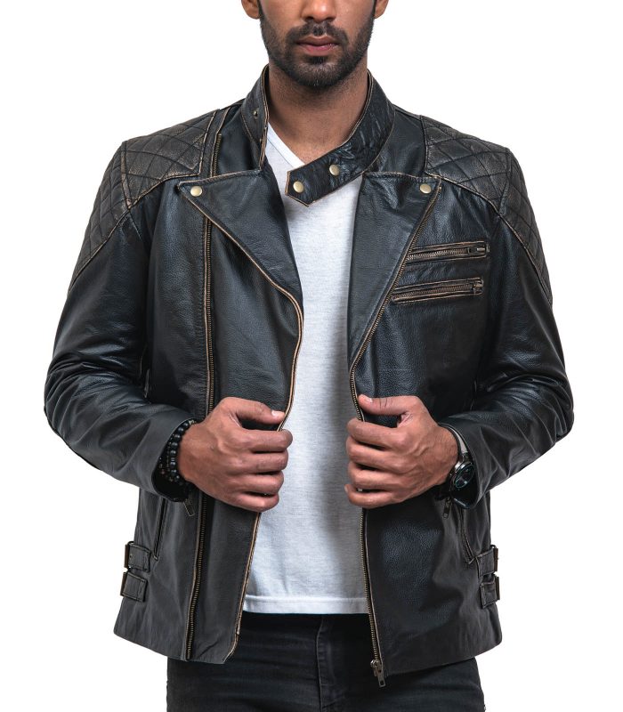 Skull Leather Distressed Cowhide Motorcycle Jacket Sale