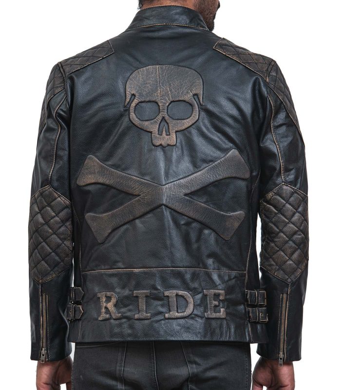 Skull Leather Distressed Cowhide Motorcycle Jacket Sale USA Online