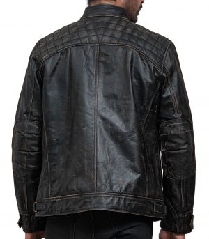 Men Distressed Black Leather Biker Jacket - Image 6