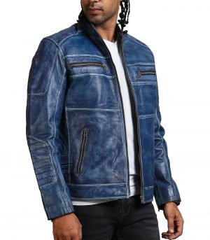 Blue Cafe Racer Jacket