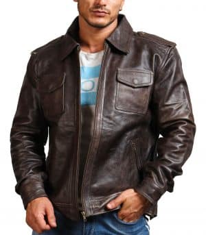 Trucker Vintage Brown Men Leather Jacket Sale