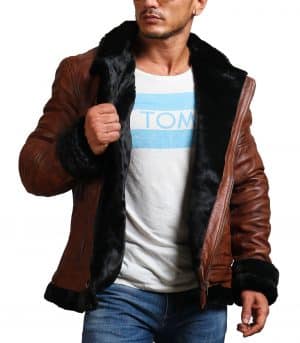 B3 Bomber Men Brown Vintage Fur Leather Jacket - Image 4