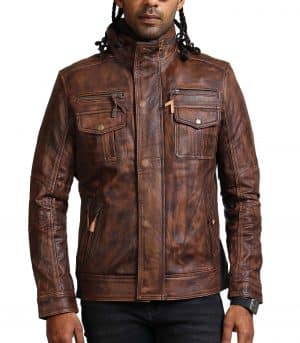 Vintage Brown Men Detachable Fleece Leather Jacket Online