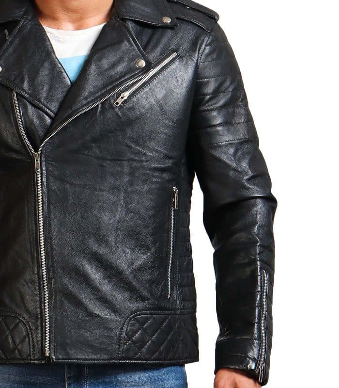 Buy Boda Black Cowhide Biker Leather Jacket for Men | USA Leather Factory