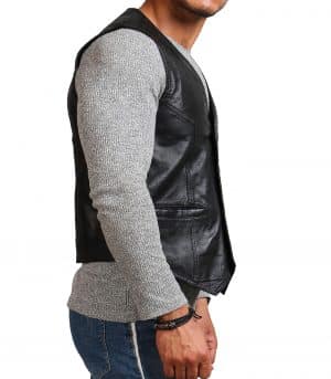 Mens Black Biker Cowhide Leather Vest