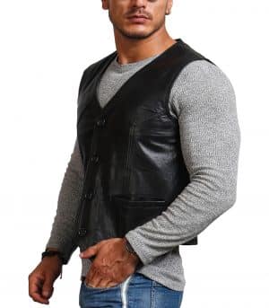 Mens Black Biker Cowhide Leather Vest