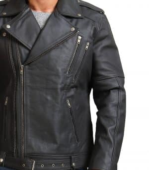 Men Grey Brando Cowhide Leather Jacket