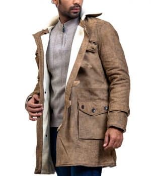 Bane Distressed Brown Cowhide Fur Winter Leather Coat