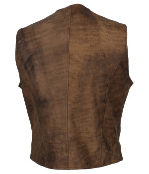 Men's Distressed Brown Biker Leather Vest - Image 4