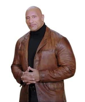 The Rock Red Notice Brown Dwayne Johnson Leather Coat - Image 2