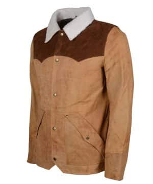 Yellowstone John Dutton Shearling Collar Leather Jacket