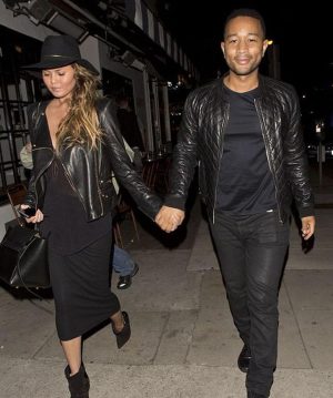 John Legend and Chrissy Teigen Couple Black Leather jackets