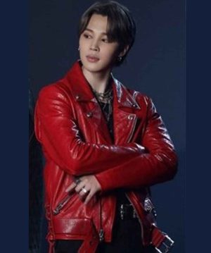 Taeyang-Vibe-BTS-Jimin-Red-Leather-Jacket